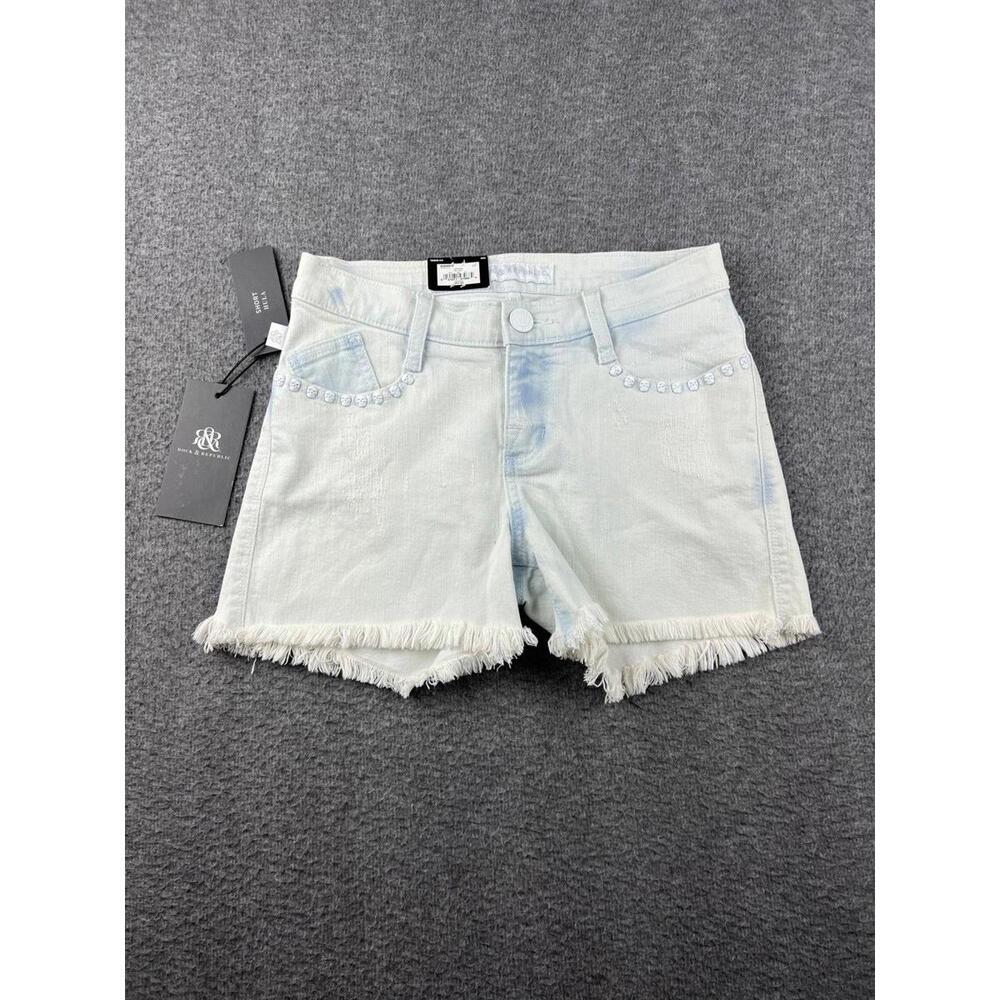 Rock & Republic Women's Denim Shorts with Frayed Hem and Studded Pockets Size 2